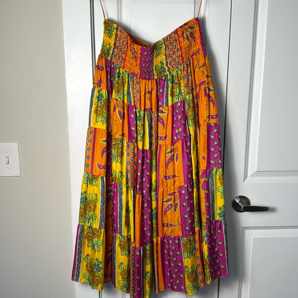 Ralph Lauren Black Label Silk Patchwork Midi Skirt